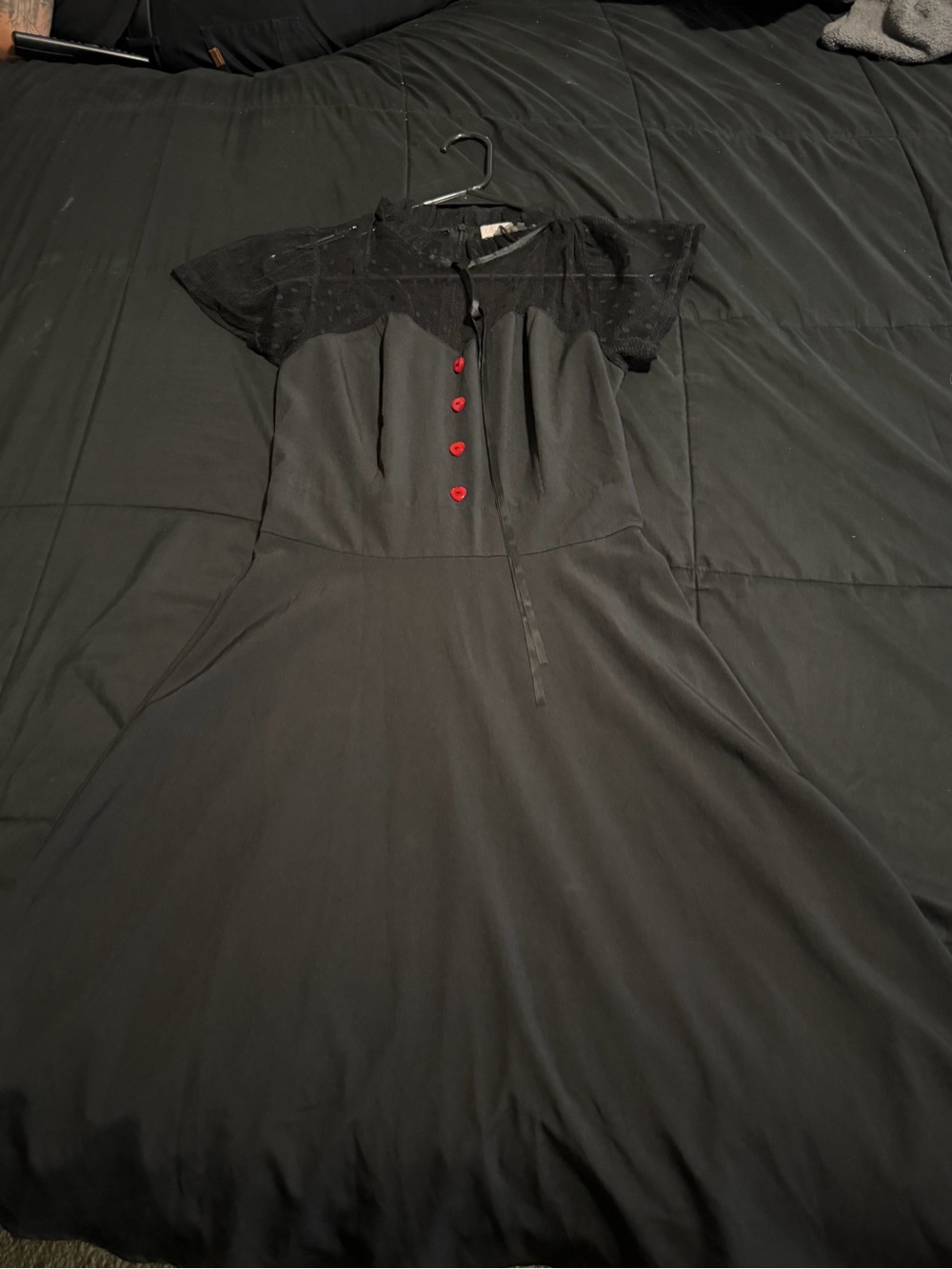 Black Dress with Red Heart Buttons